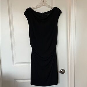 David Meister Classic Black Ruched Midi Dress Size 14